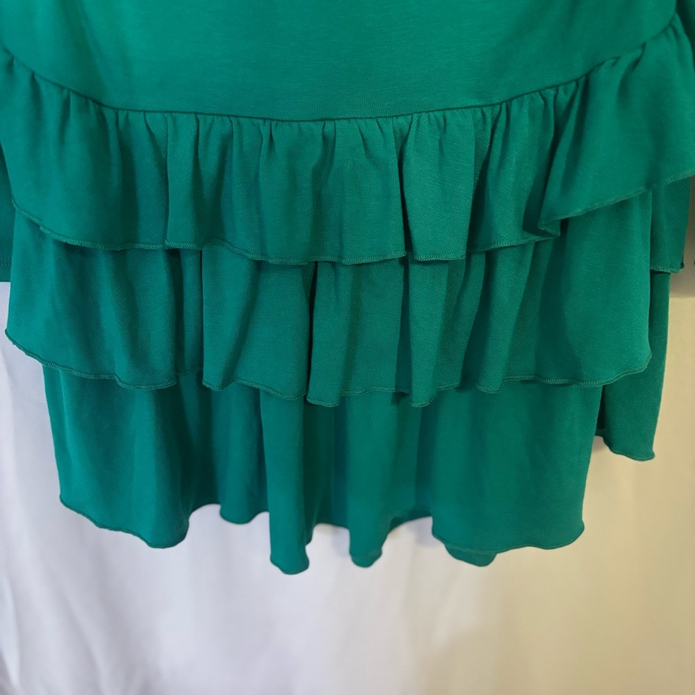 Free People 'Good Feels' Ruffle Long Sleeve Mini Dress in Emerald Green | Size L - Picture 4 of 5